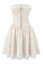 Floral Lace Neckline Lase-up Tull Skirt