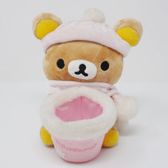 2007 Rilakkuma with Cup Plush Pen Holder - Rilakkuma Pink Snow Winter - San-X