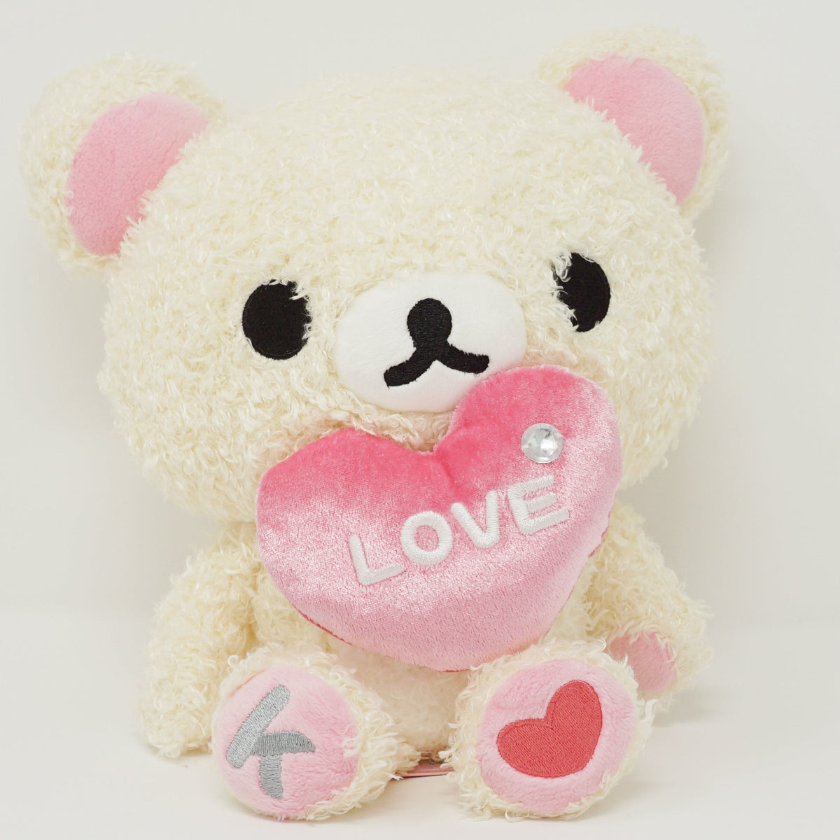 2007 Large Fuzzy Korilakkuma with Heart Plush - Happy Rilakkuma Valentine's - San-X