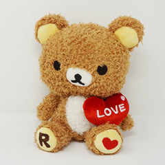 2007 Large Fuzzy Rilakkuma with Heart Plush - Happy Rilakkuma - San-X